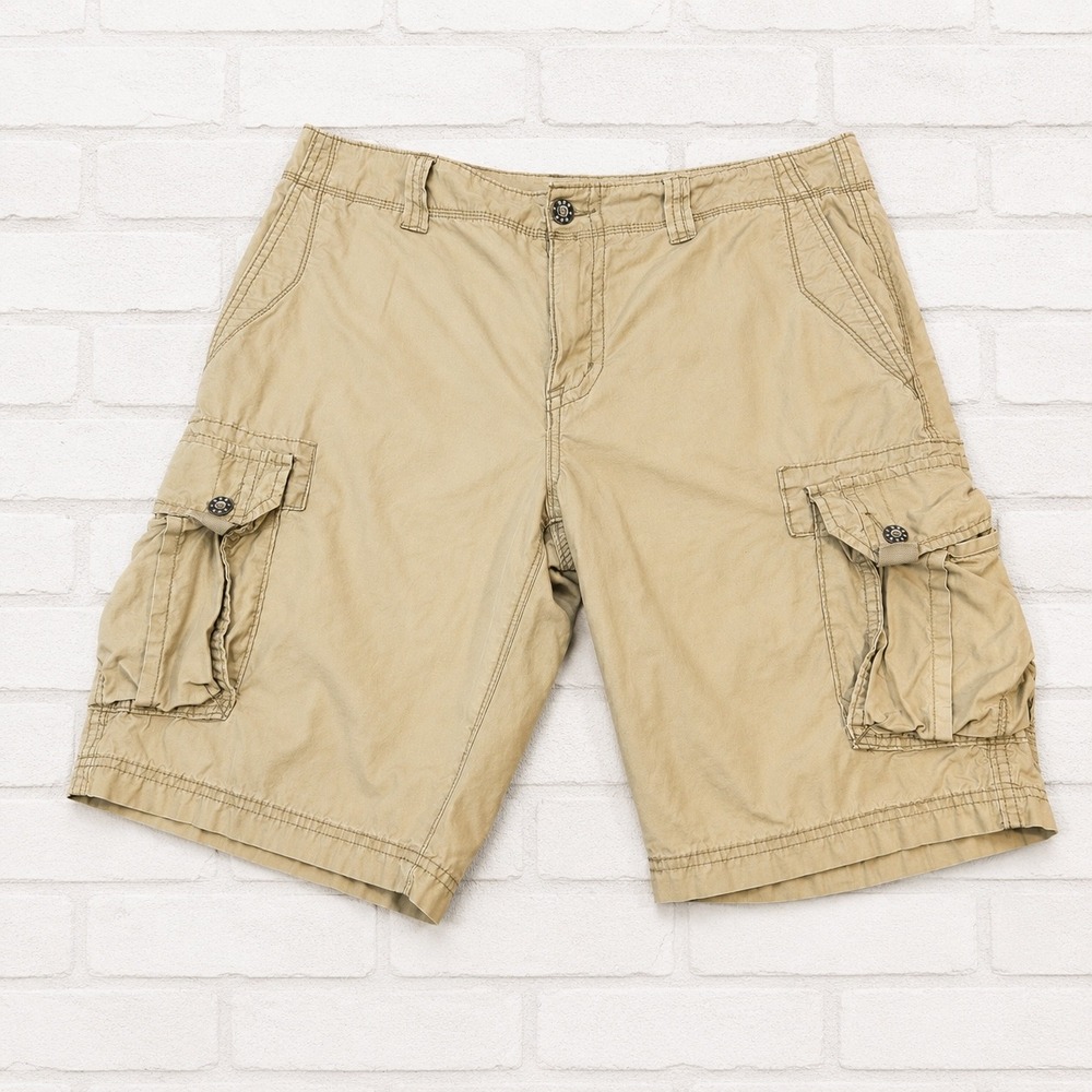 BKE Standard Fit Mens Tan Khaki Cargo Shorts Size 34 Cotton Multi Pocket Classic